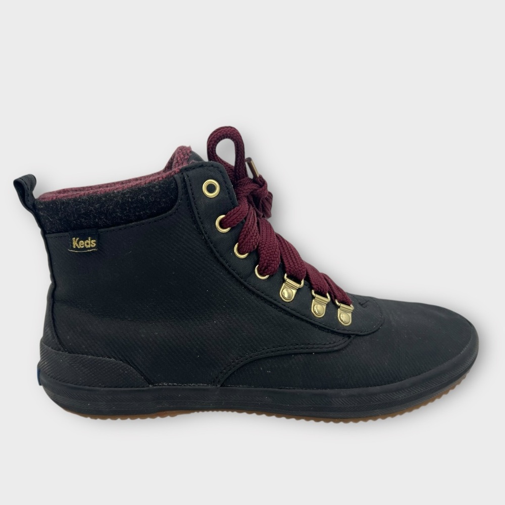 Keds Black High-Tops Burgundy Laces Scout III Water Repellent Canvas‎ Size 10